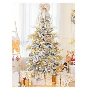 Christmas Tree Topper Bow Ornament with Glitter Satin Mesh Streamer